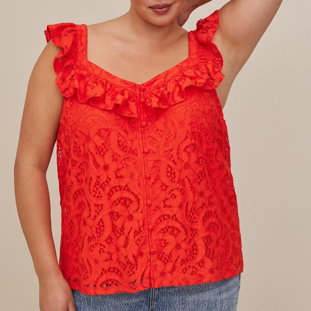 NWT Torrid 0 (L) Orange Ruffle Lace Cami Top; Large, 12, Blouse Shirt